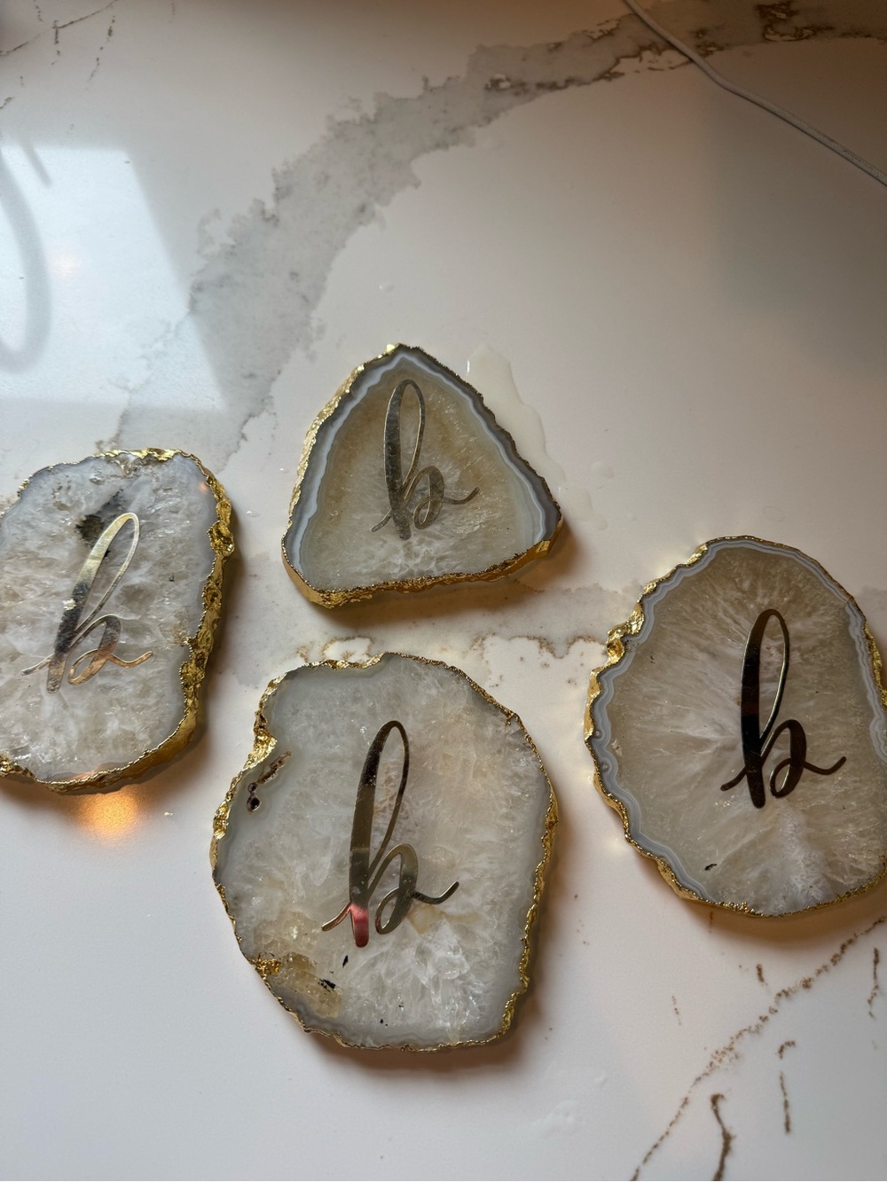 Anthropologie White Agate Coaster Set with Gold Trim - Brand